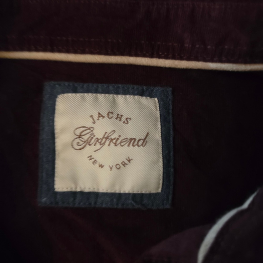 Jachs Girlfriend Mens Burgundy Corduroy Button Down Shirt Medium Long Sleeve - Picture 2 of 6